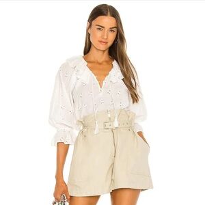 Cleobella Revolve Poppy Eyelet Ruffle Neck Cottage Core Boho Top White Medium